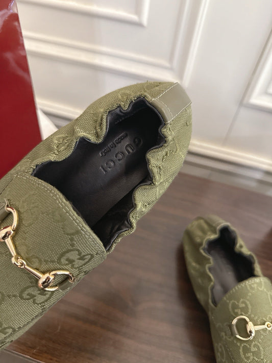 GG 26SS Loafers Olive Green Monogram Canvas Leather 645956