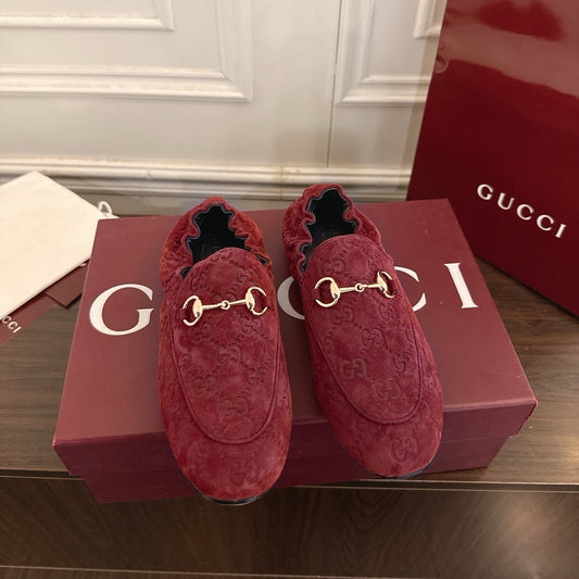 GG 26SS Loafers Burgundy Monogram Suede Leather 645957