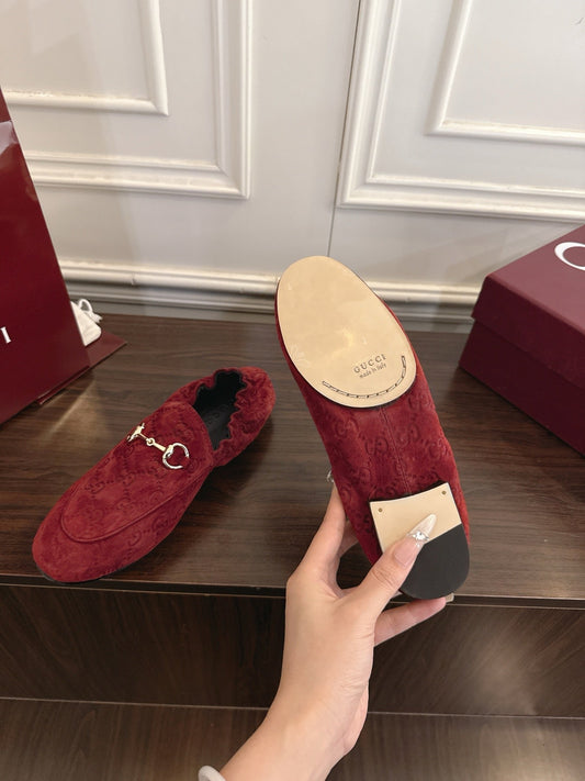 GG 26SS Loafers Burgundy Monogram Suede Leather 645957