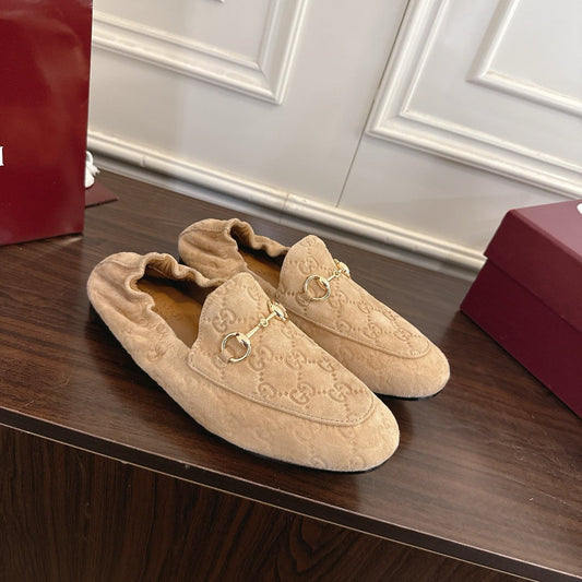 GG 26SS Loafers Beige Monogram Suede Leather 645961