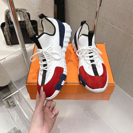 HM Lift Slip-On Sneaker White Red Dark Blue Fabric Suede 608252