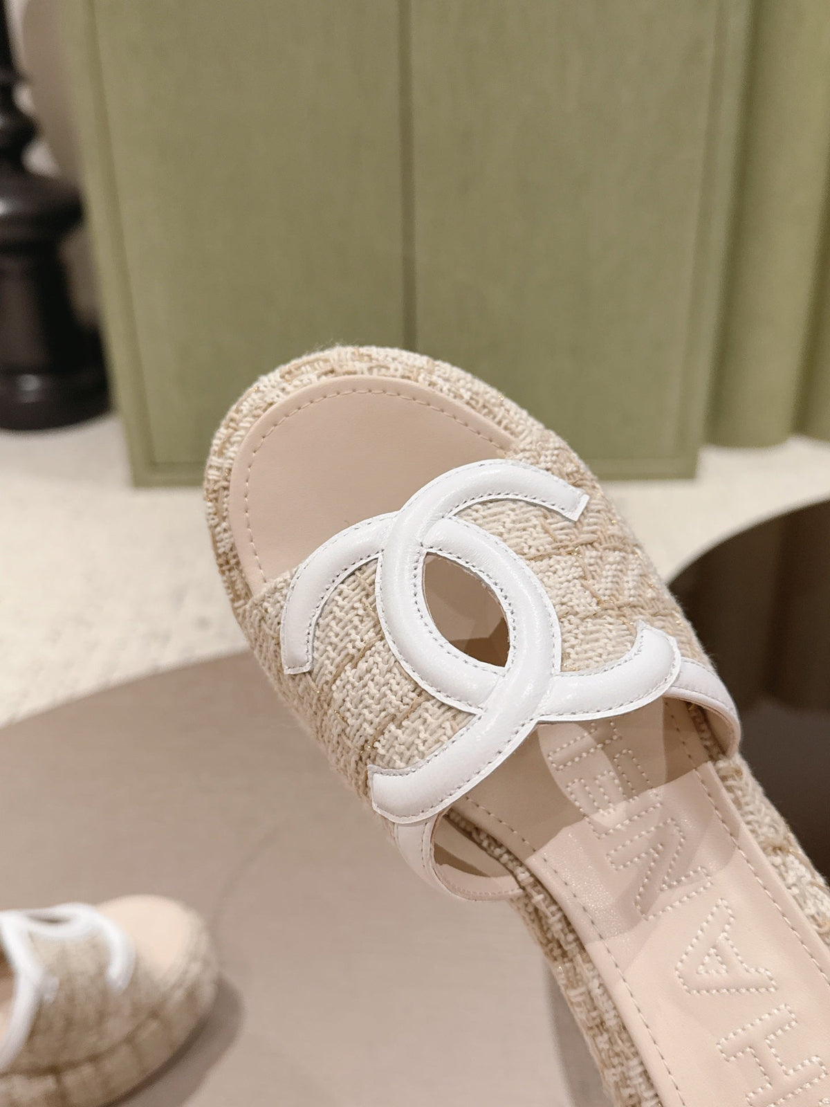 CC 26s Platform Mules Cream Lambskin Fabric 916998