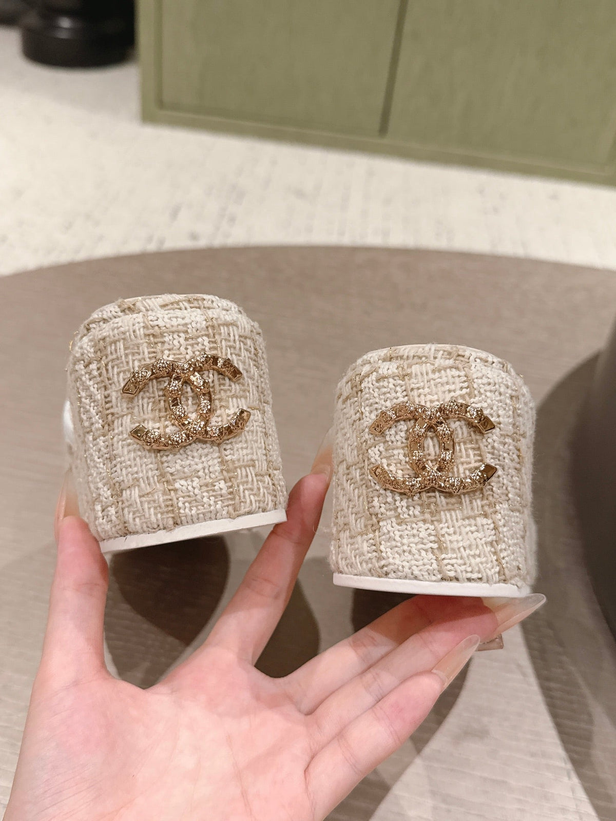 CC 26s Platform Mules Cream Lambskin Fabric 916998