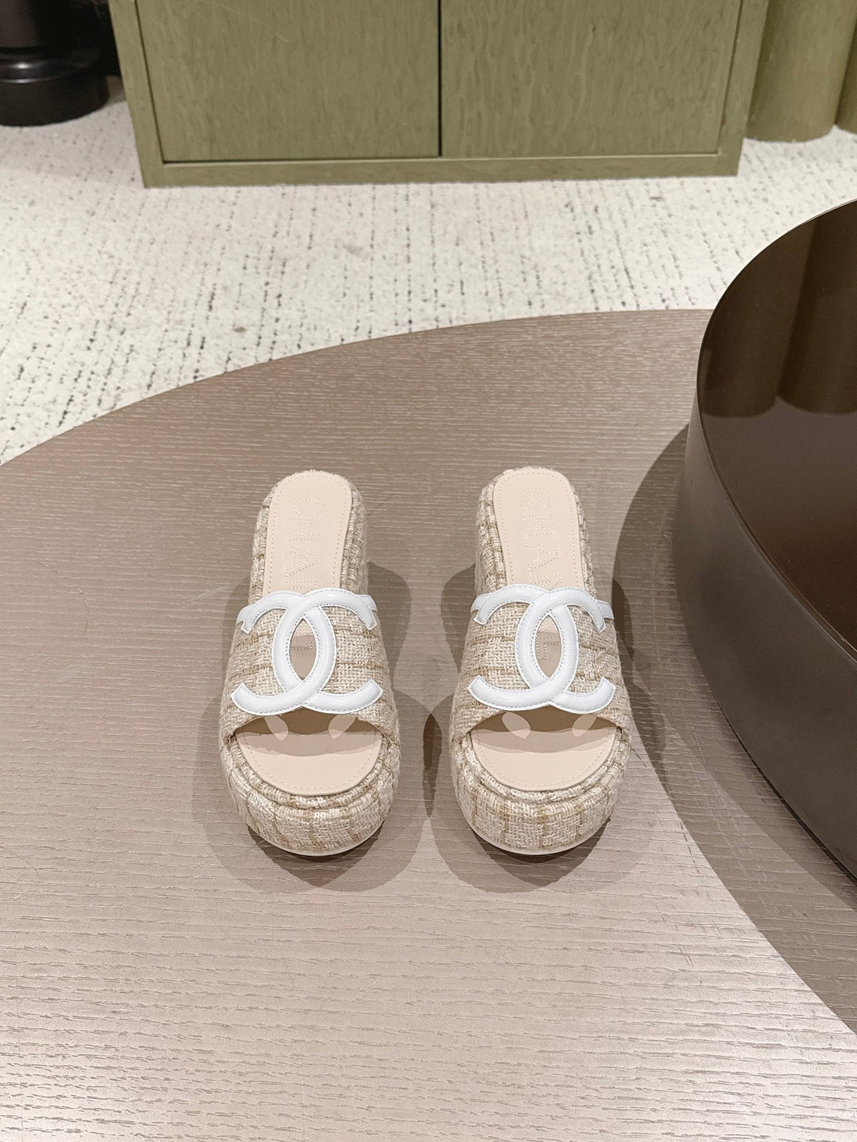 CC 26s Platform Mules Cream Lambskin Fabric 916998