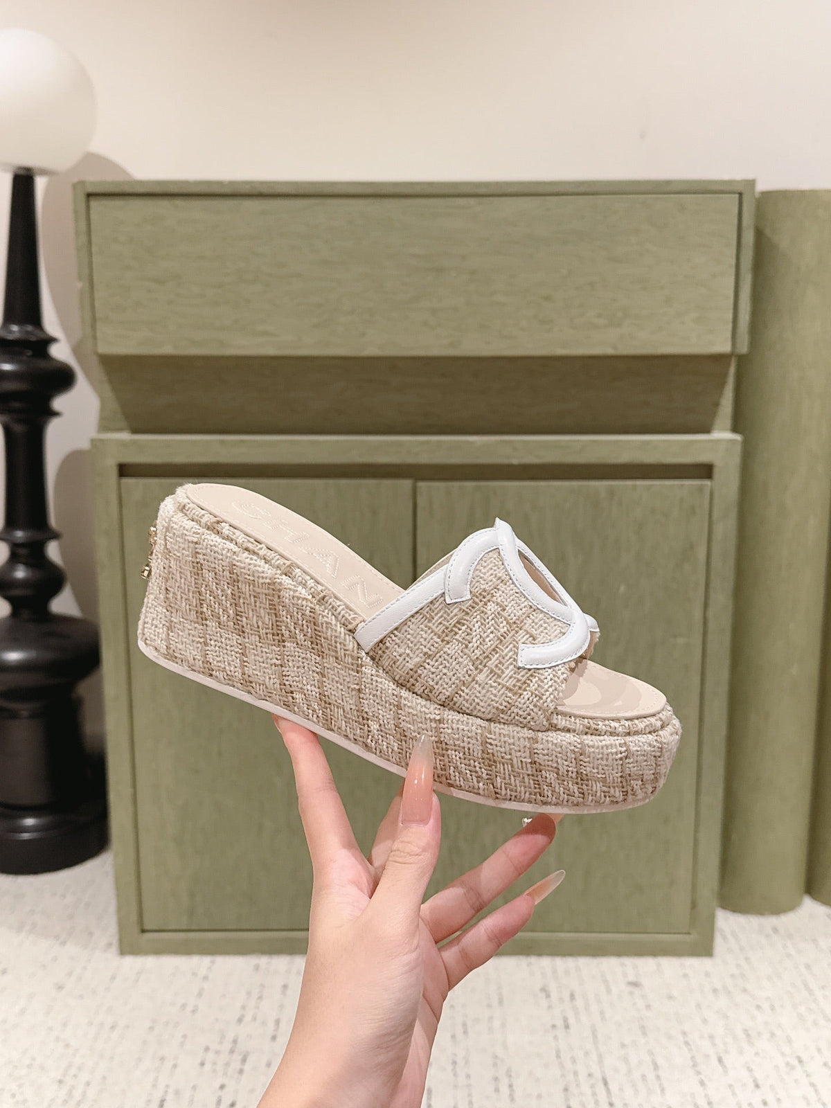 CC 26s Platform Mules Cream Lambskin Fabric 916998