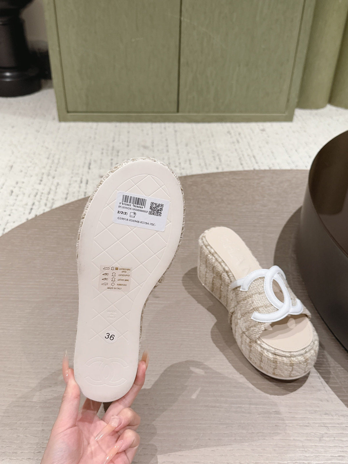 CC 26s Platform Mules Cream Lambskin Fabric 916998