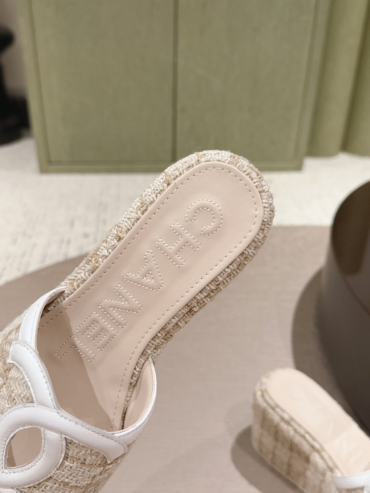 CC 26s Platform Mules Cream Lambskin Fabric 916998