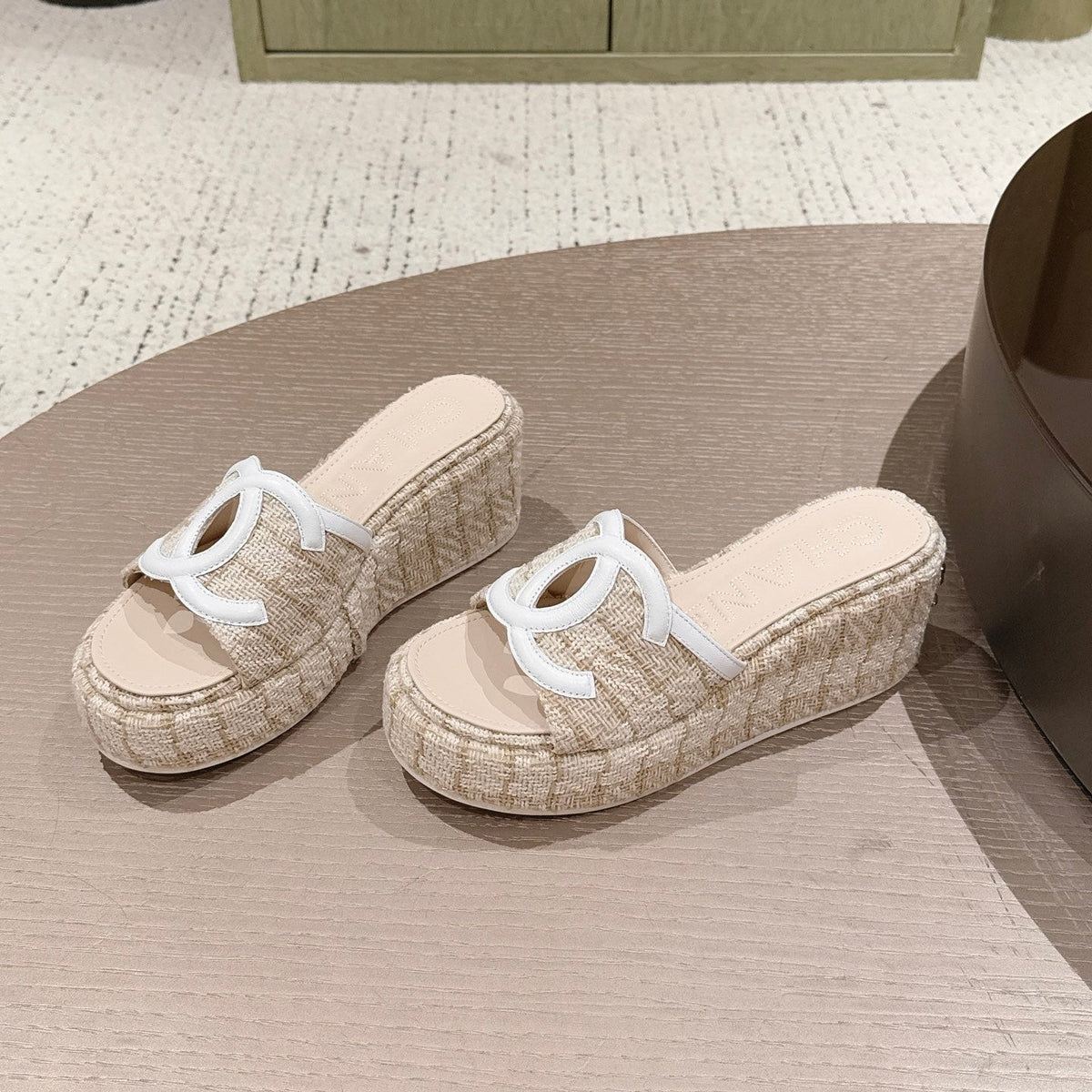 CC 26s Platform Mules Cream Lambskin Fabric 916998