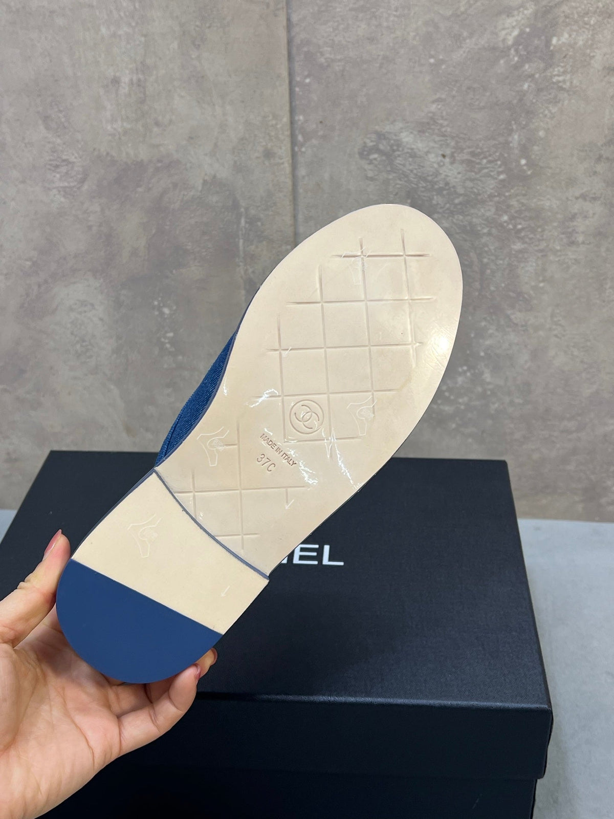 CC 26s Mule Loafers Blue Denim With Quilted Flap