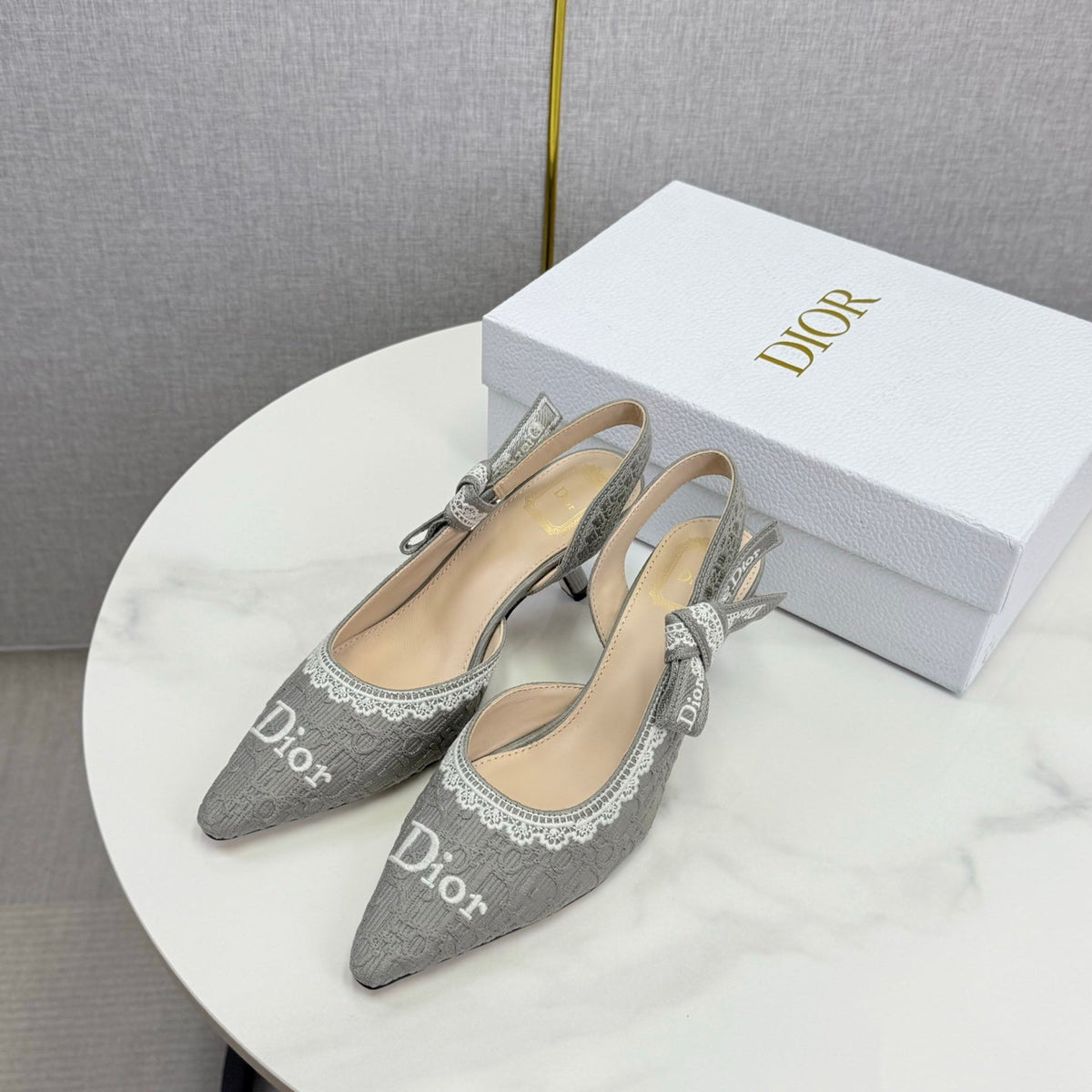 CD 26 Embroidered Slingback 65 Gray Canvas 620367