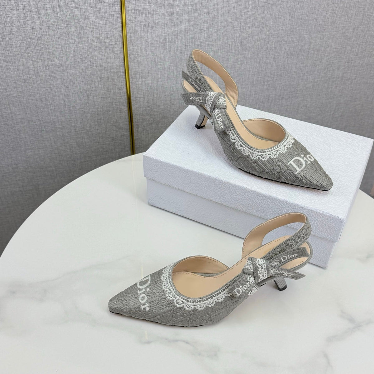CD 26 Embroidered Slingback 65 Gray Canvas 620367