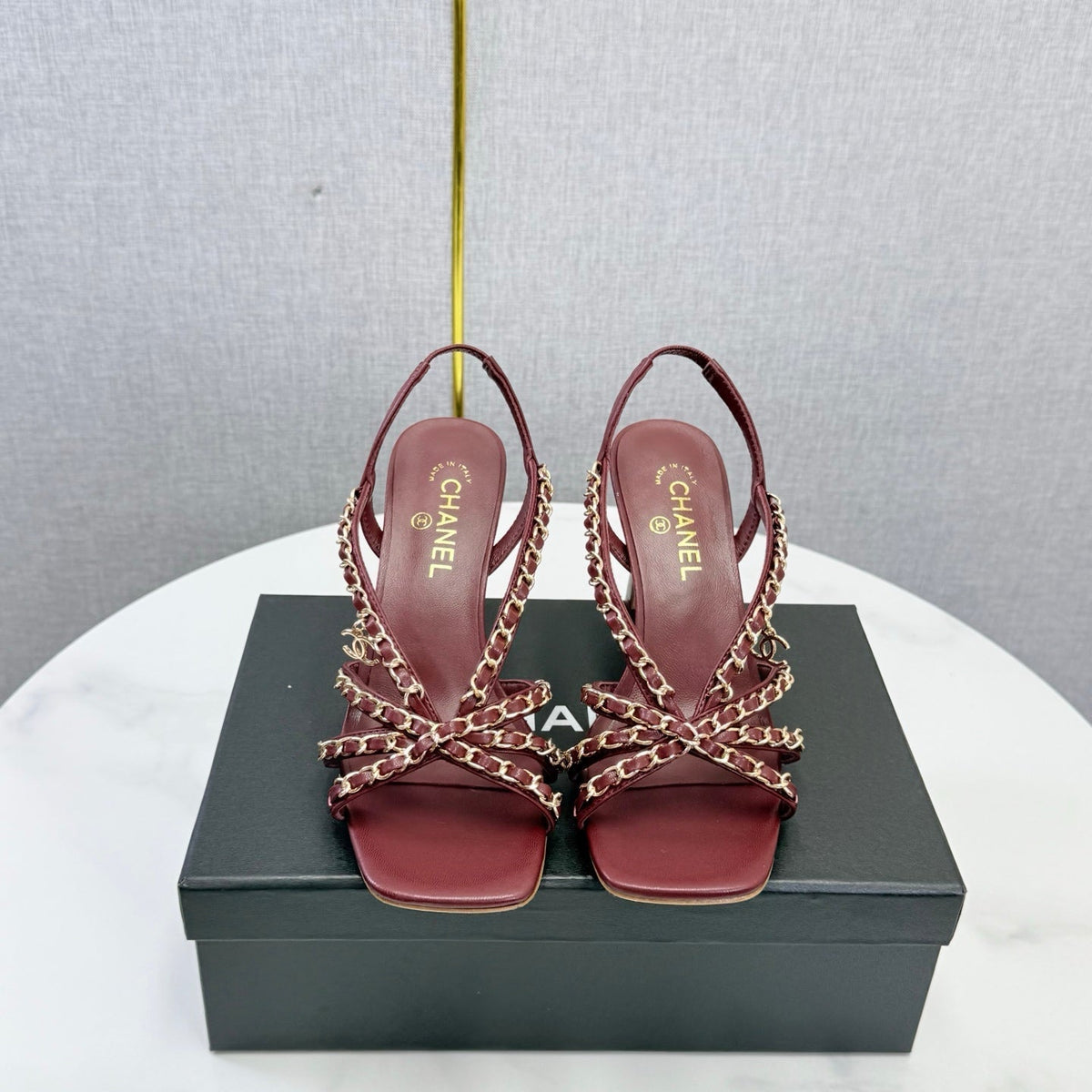 CC 26s Chain Strap High Heels 8cm Dark Red Lambskin