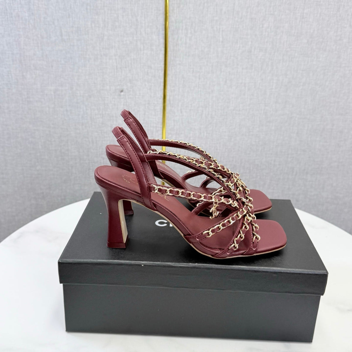 CC 26s Chain Strap High Heels 8cm Dark Red Lambskin