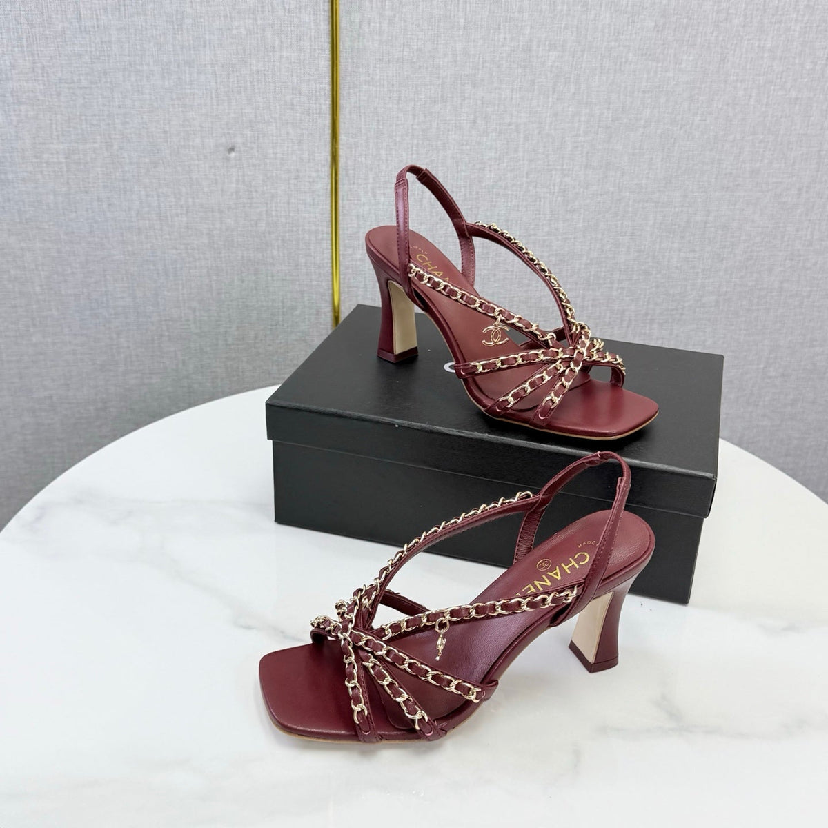 CC 26s Chain Strap High Heels 8cm Dark Red Lambskin