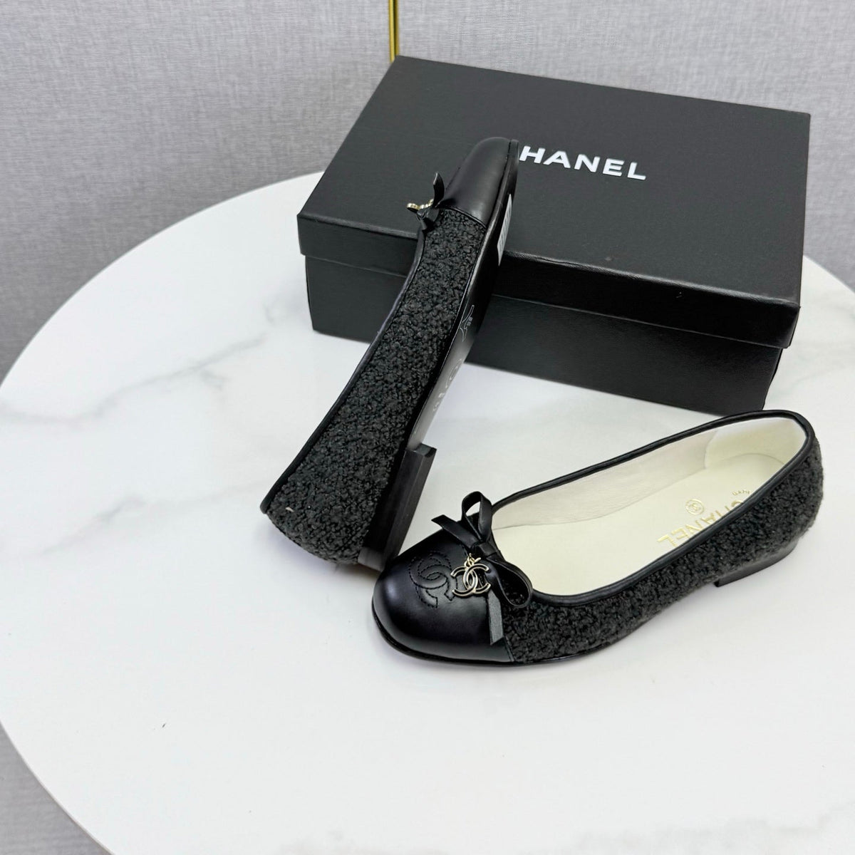 CC 26s Ballet Flats In Black Tweed And Lambskin