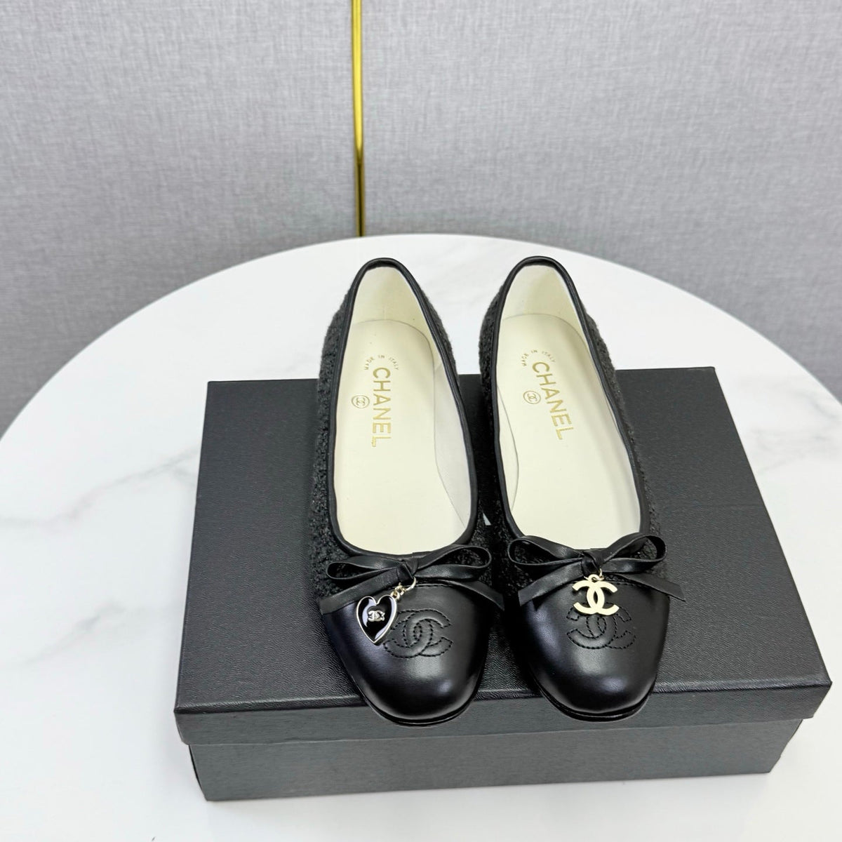 CC 26s Ballet Flats In Black Tweed And Lambskin
