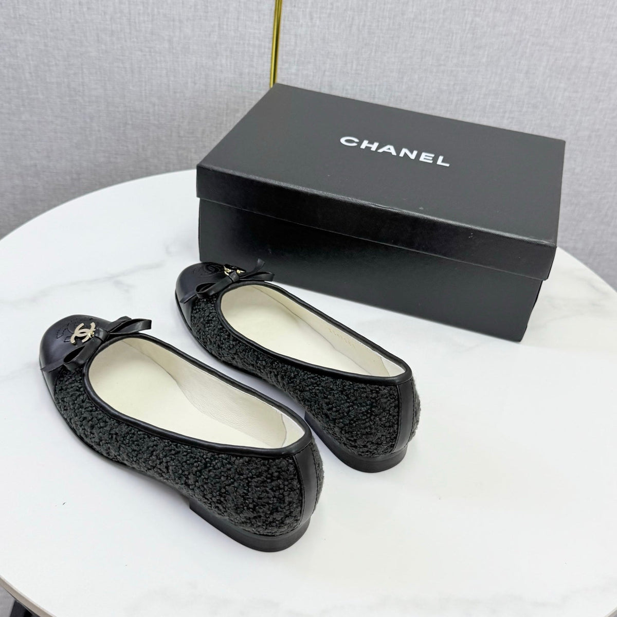 CC 26s Ballet Flats In Black Tweed And Lambskin