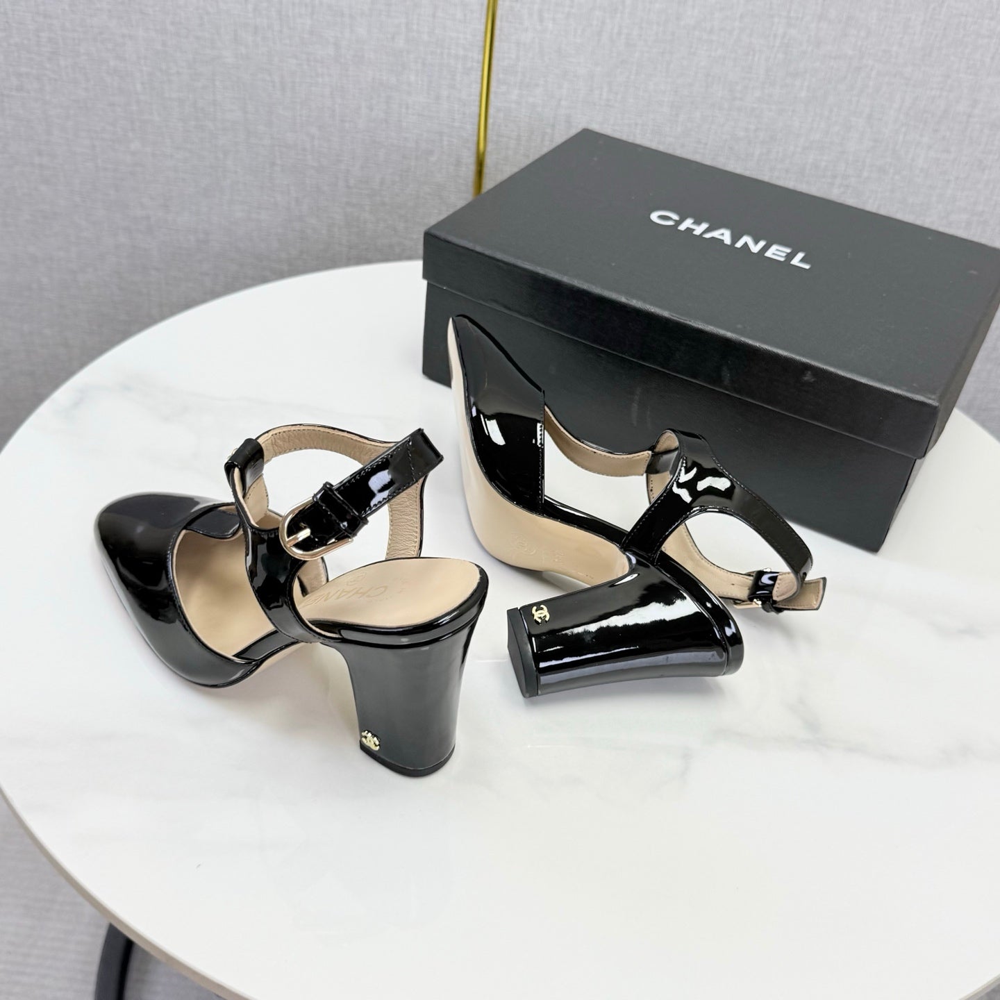 Chanel 2026 T-strap Slingback 90mm Patent Leather 904405