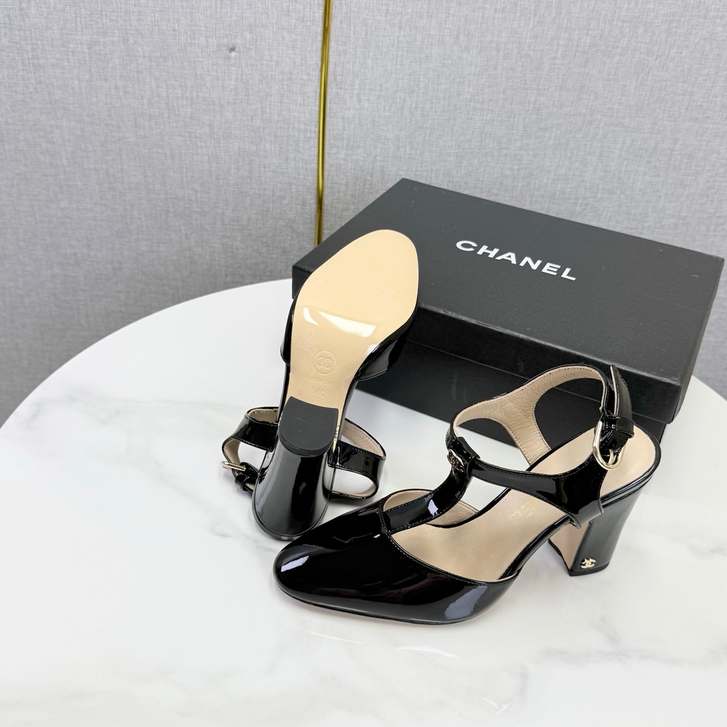 Chanel 2026 T-strap Slingback 90mm Patent Leather 904405