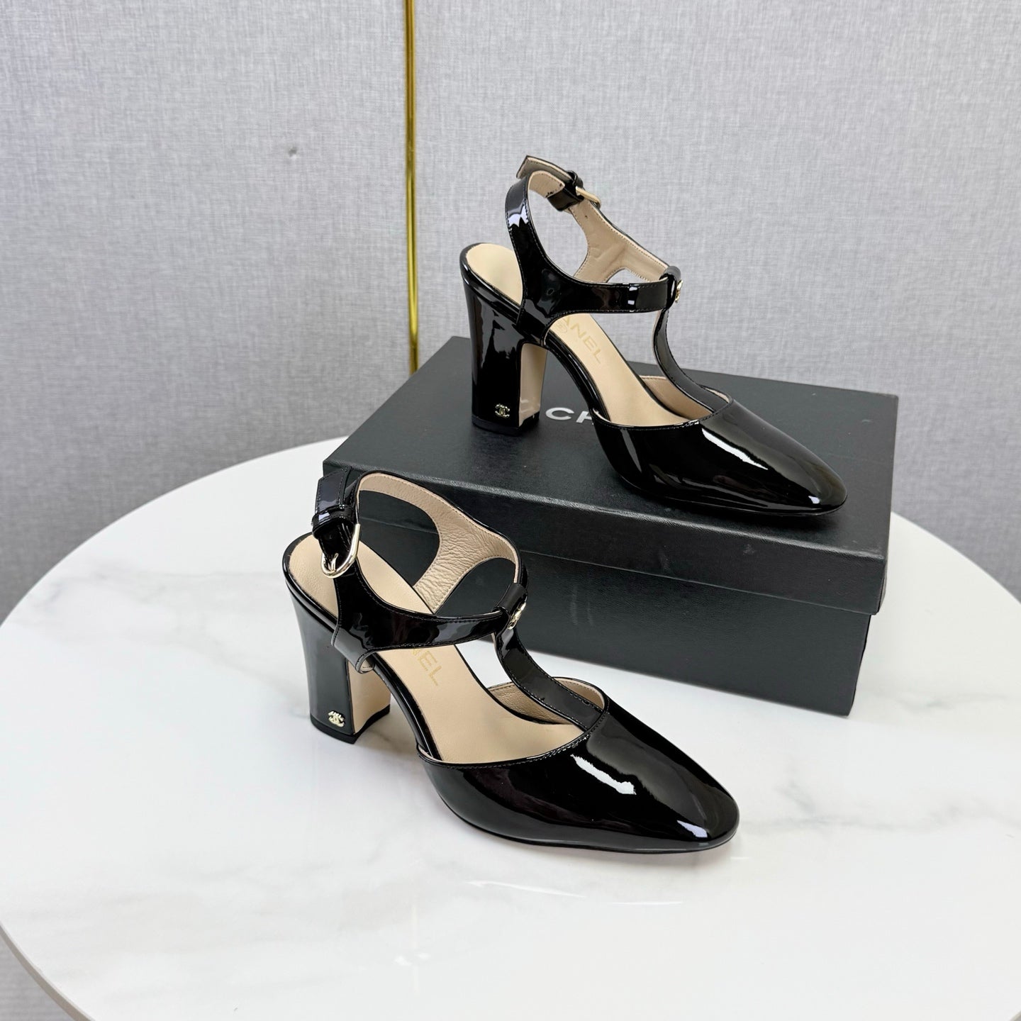 Chanel 2026 T-strap Slingback 90mm Patent Leather 904405