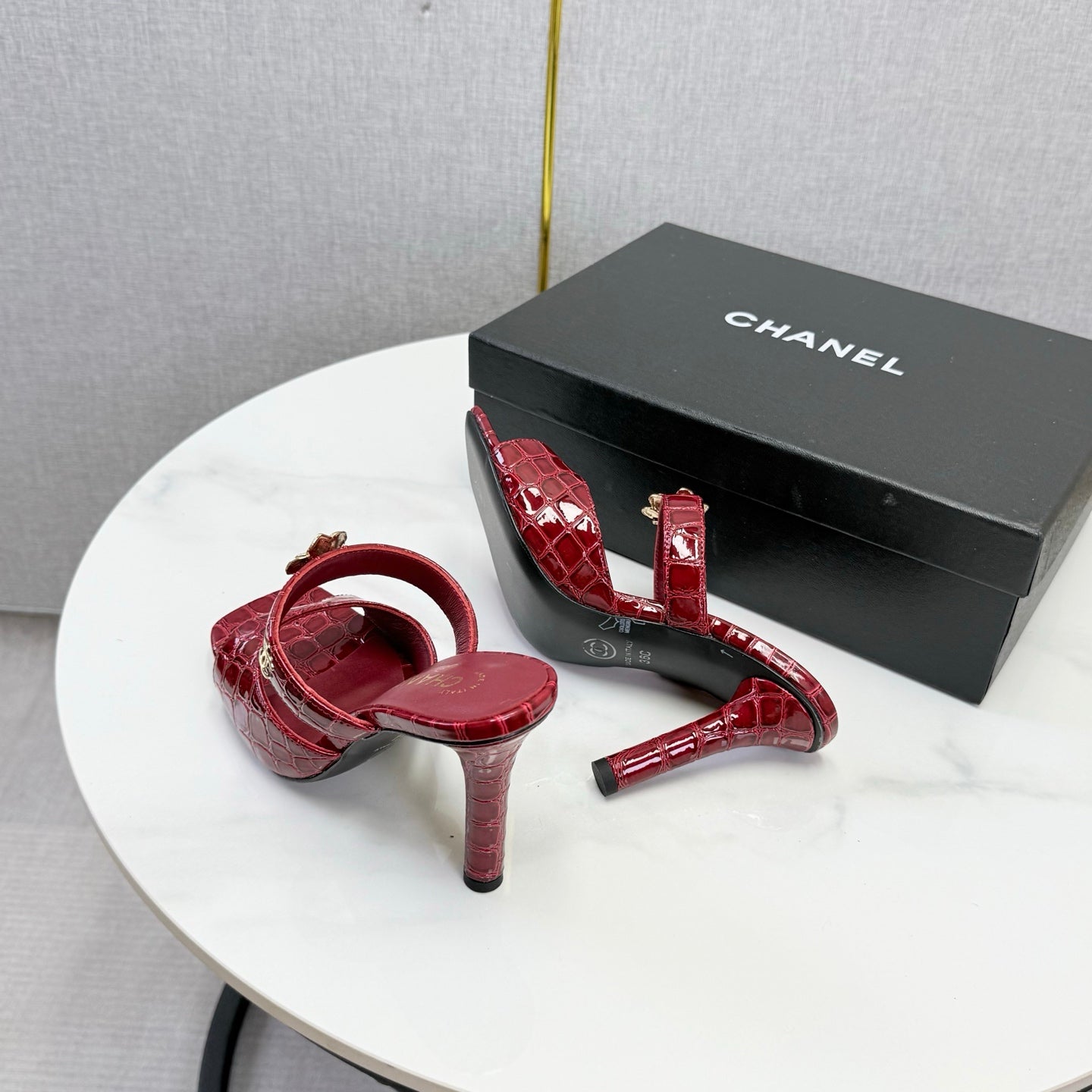 Chanel 2026 Crocodile Embossed Sandal 90mm Leather 904408