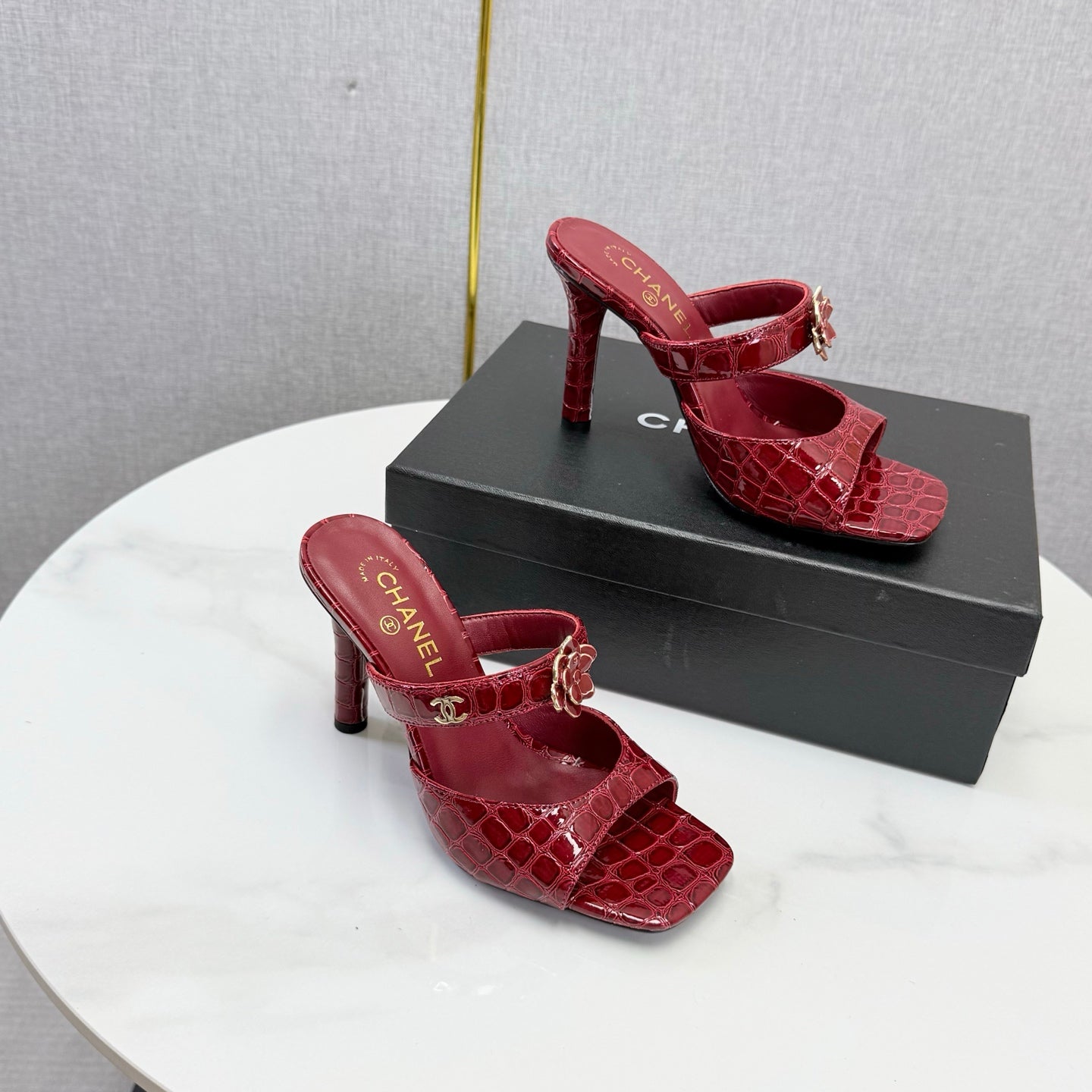 Chanel 2026 Crocodile Embossed Sandal 90mm Leather 904408
