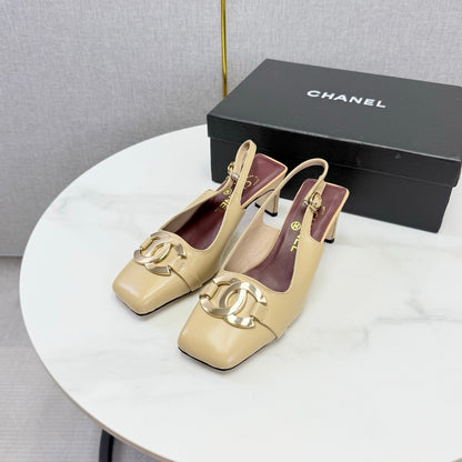 Chanel 2026 Gold Logo Slingback 50mm Sheepskin 904445