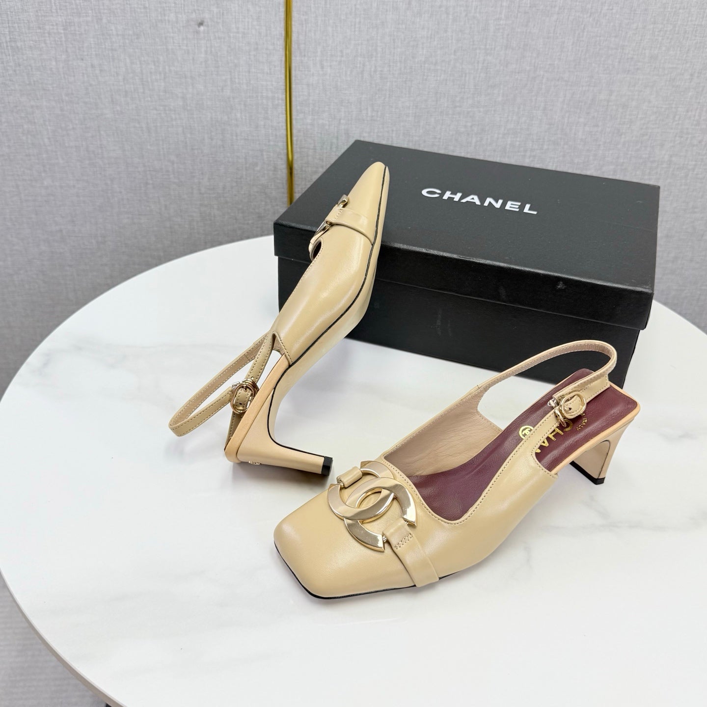Chanel 2026 Gold Logo Slingback 50mm Sheepskin 904445