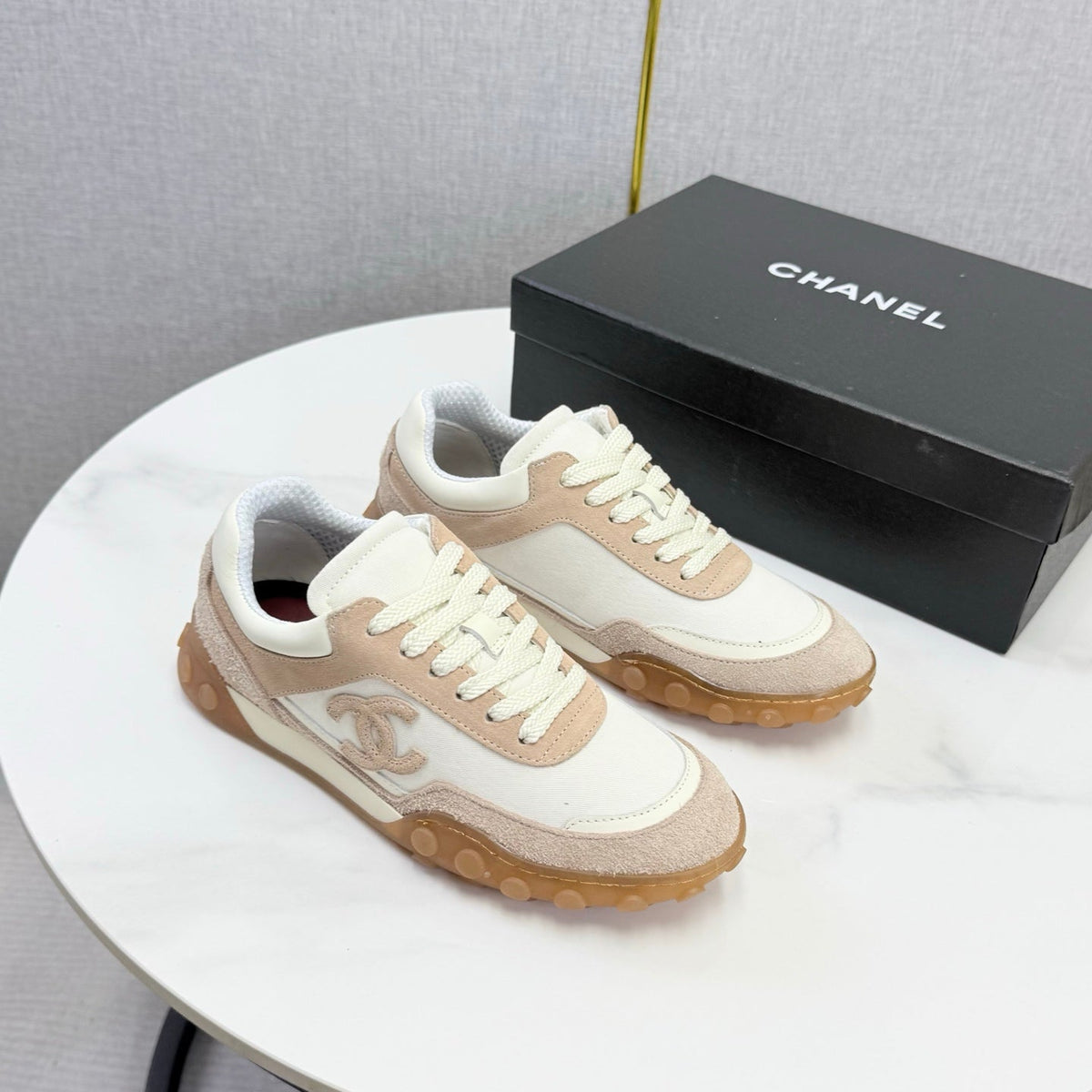 CC 26s Casual Sneakers Cream Taupe Suede Calfskin 972883