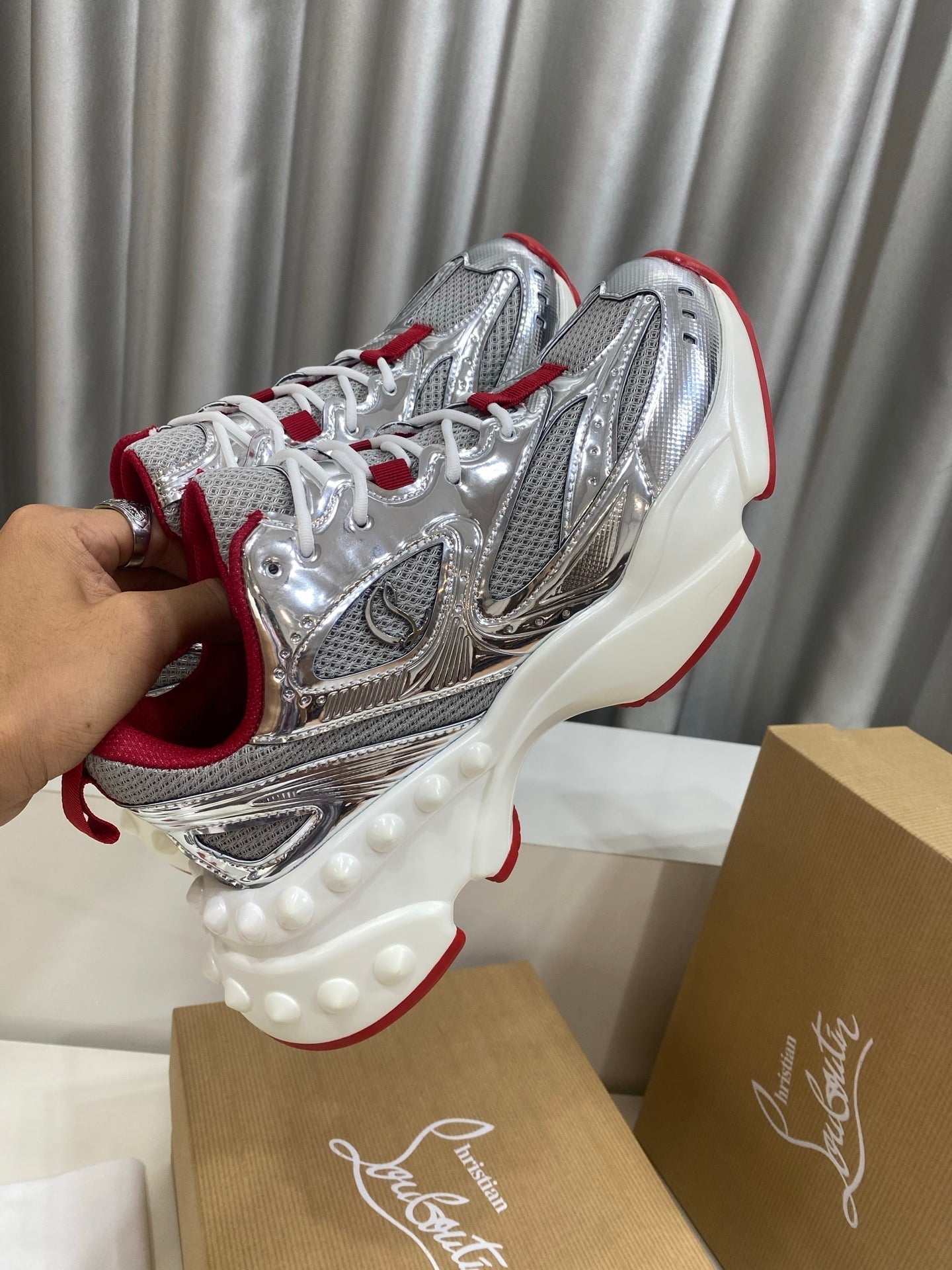 Christian Louboutin So Flo Running Sneaker Red Gold 860811