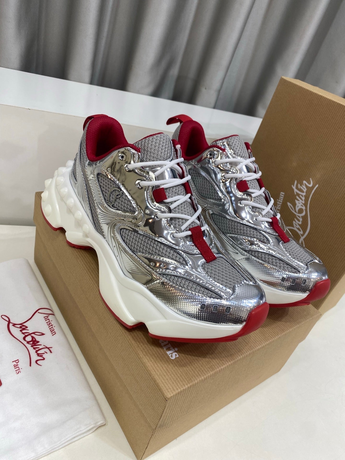 Christian Louboutin So Flo Running Sneaker Red Gold 860811