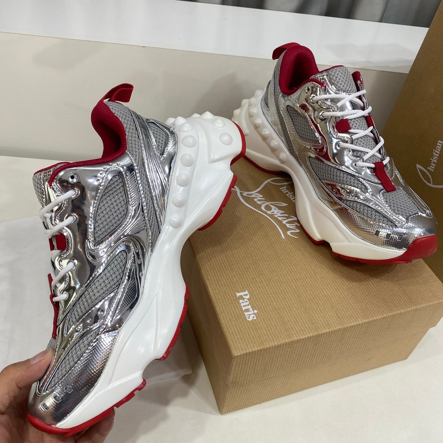 Christian Louboutin So Flo Running Sneaker Red Gold 860811
