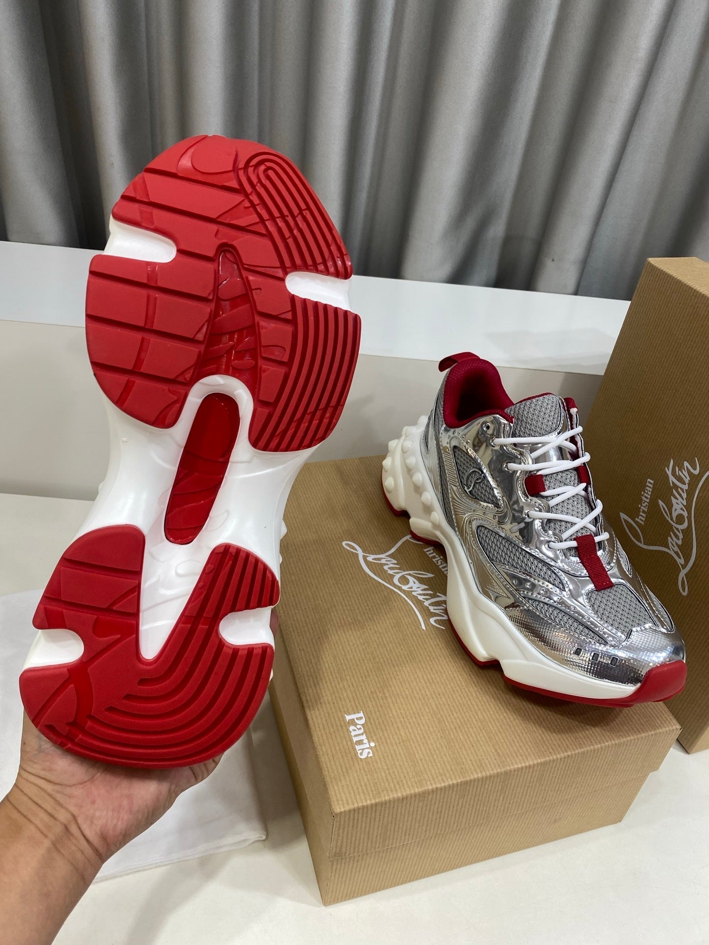 Christian Louboutin So Flo Running Sneaker Red Gold 860811