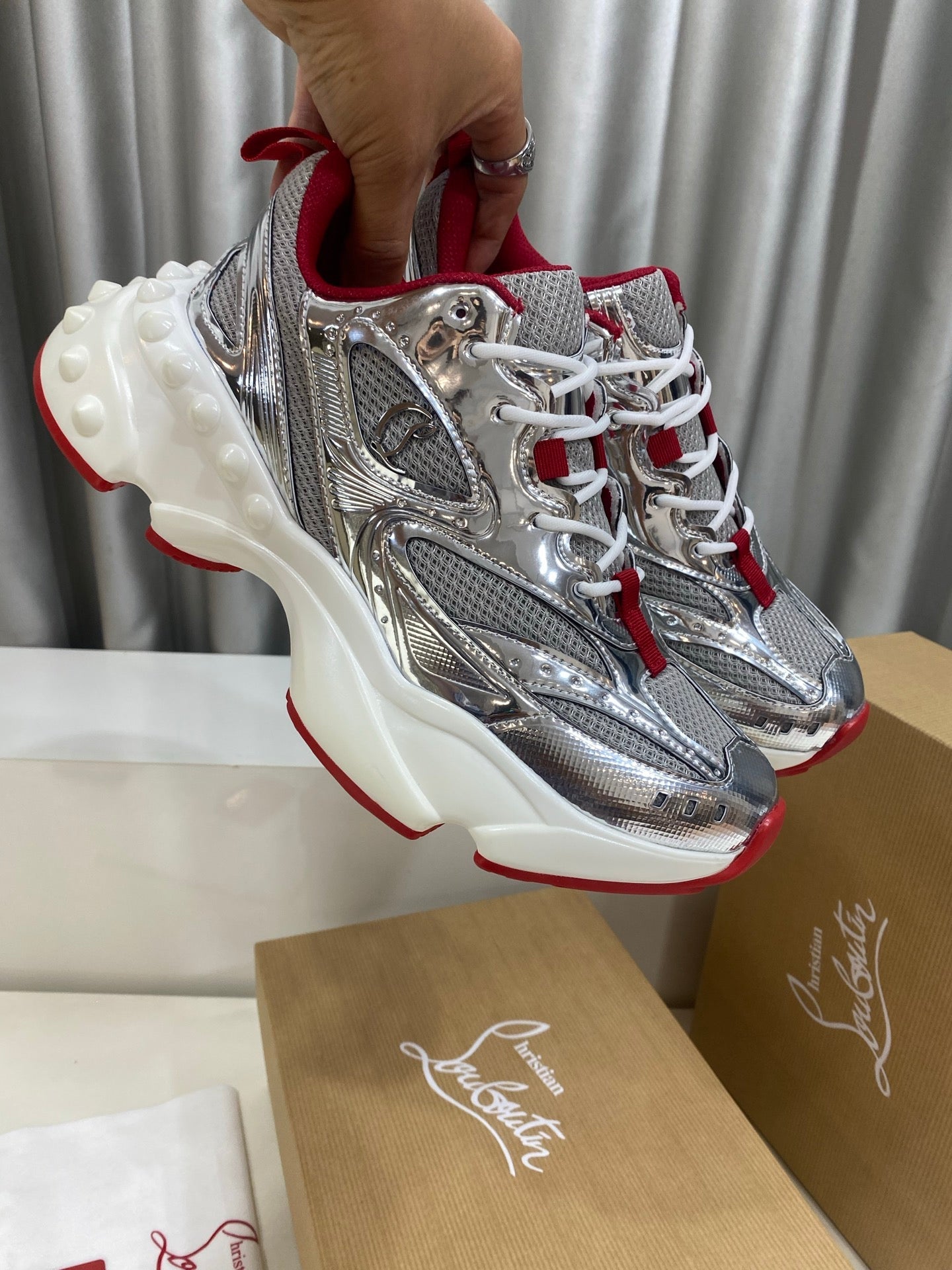 Christian Louboutin So Flo Running Sneaker Red Gold 860811