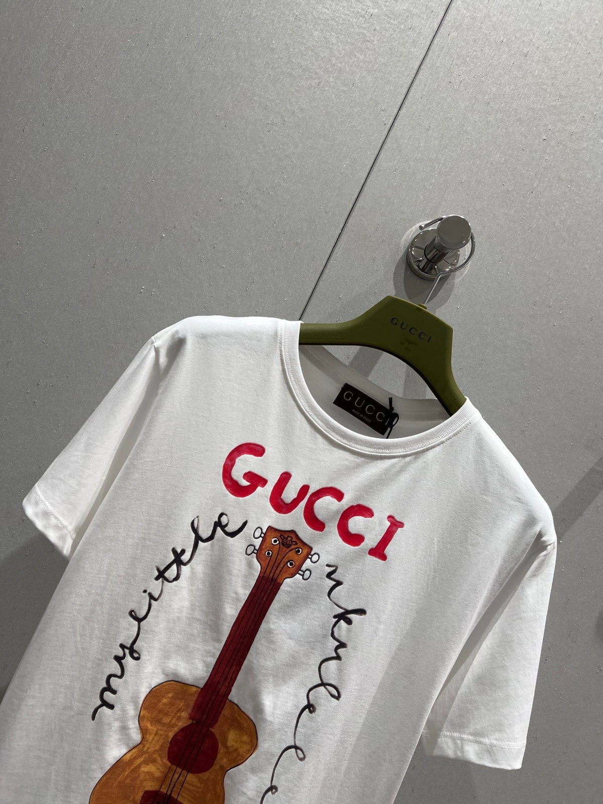 Gucci 25 Cartoon Guitar Print Short-sleeved T-shirt White Cotton 215699
