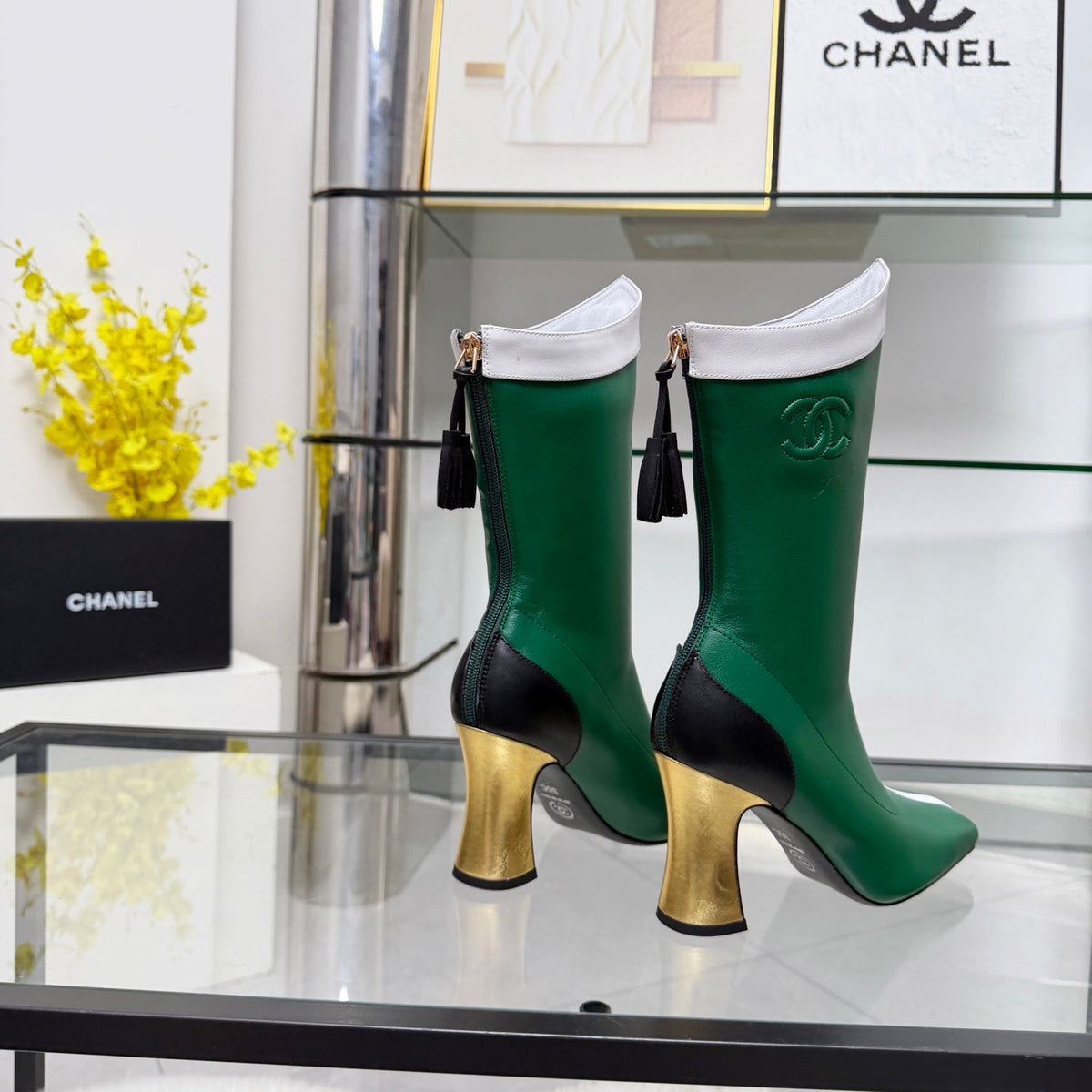 CC 26 FW Ankle Boots 8.5cm Green White Sheepskin 919944