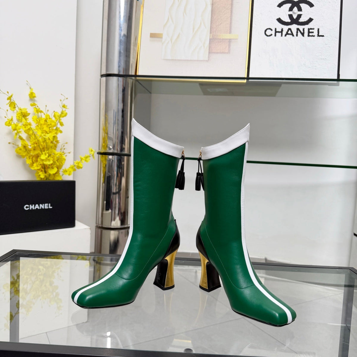 CC 26 FW Ankle Boots 8.5cm Green White Sheepskin 919944