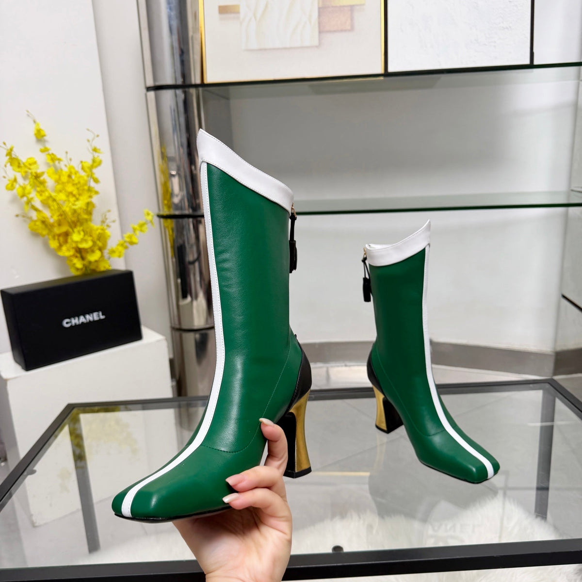 CC 26 FW Ankle Boots 8.5cm Green White Sheepskin 919944