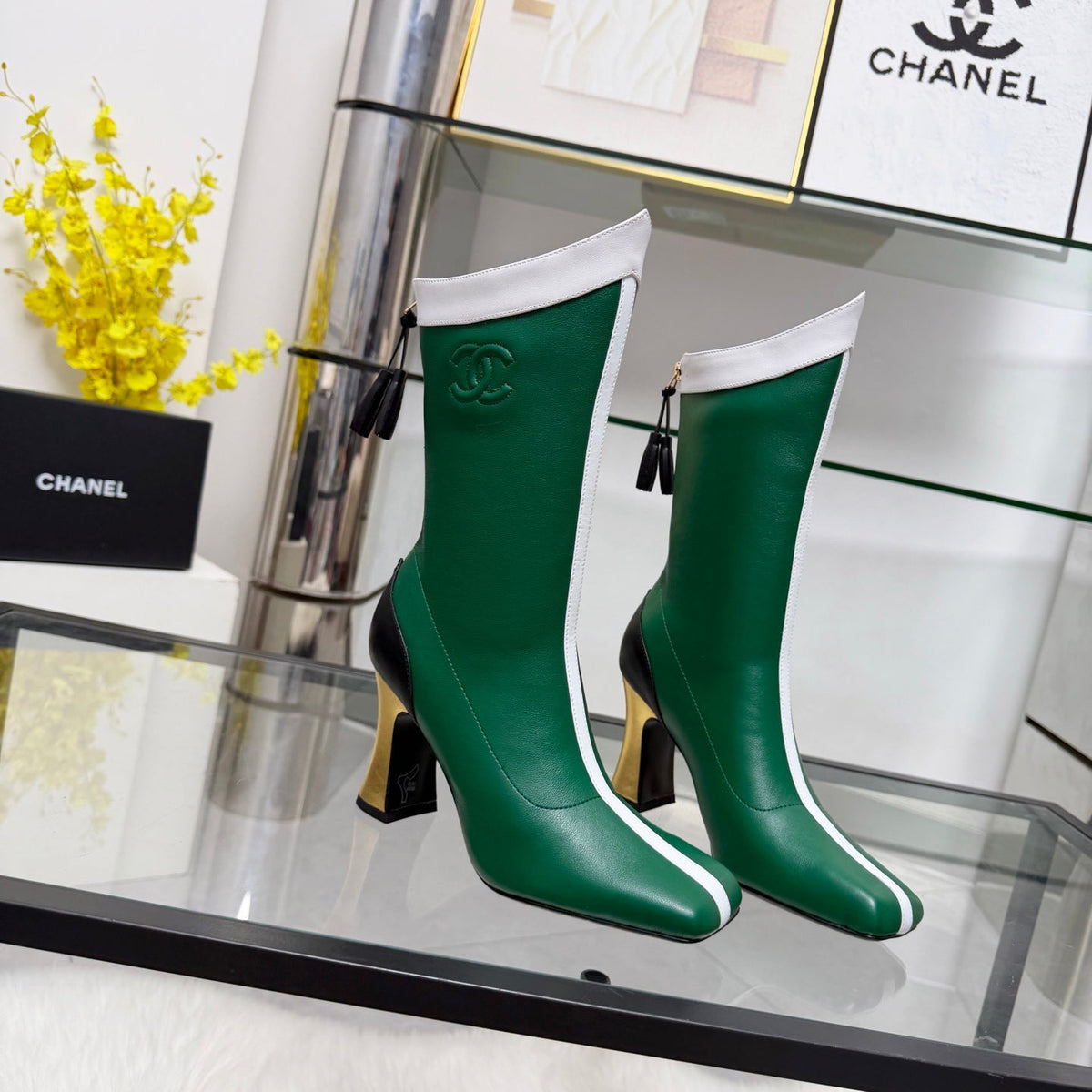 CC 26 FW Ankle Boots 8.5cm Green White Sheepskin 919944