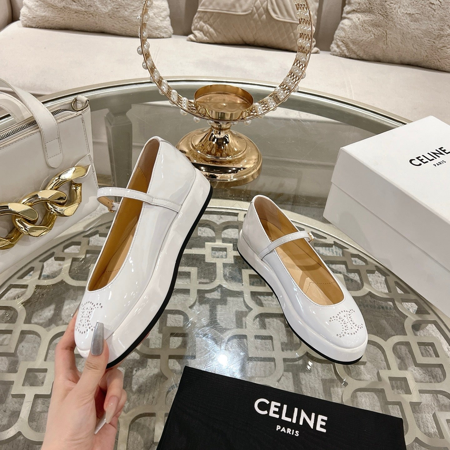 Celine 26 Mary-Jane Ballerina Shoes Patent Calfskin 736544