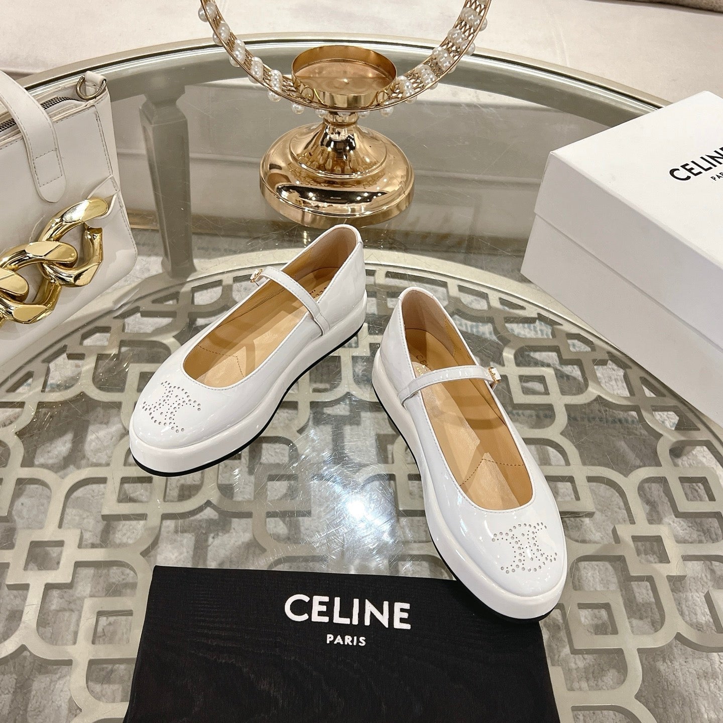 Celine 26 Mary-Jane Ballerina Shoes Patent Calfskin 736544