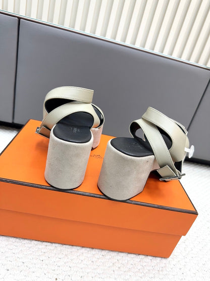 HM 2026 Platform Sandals 70 Black Beige Suede Cowhide 664407
