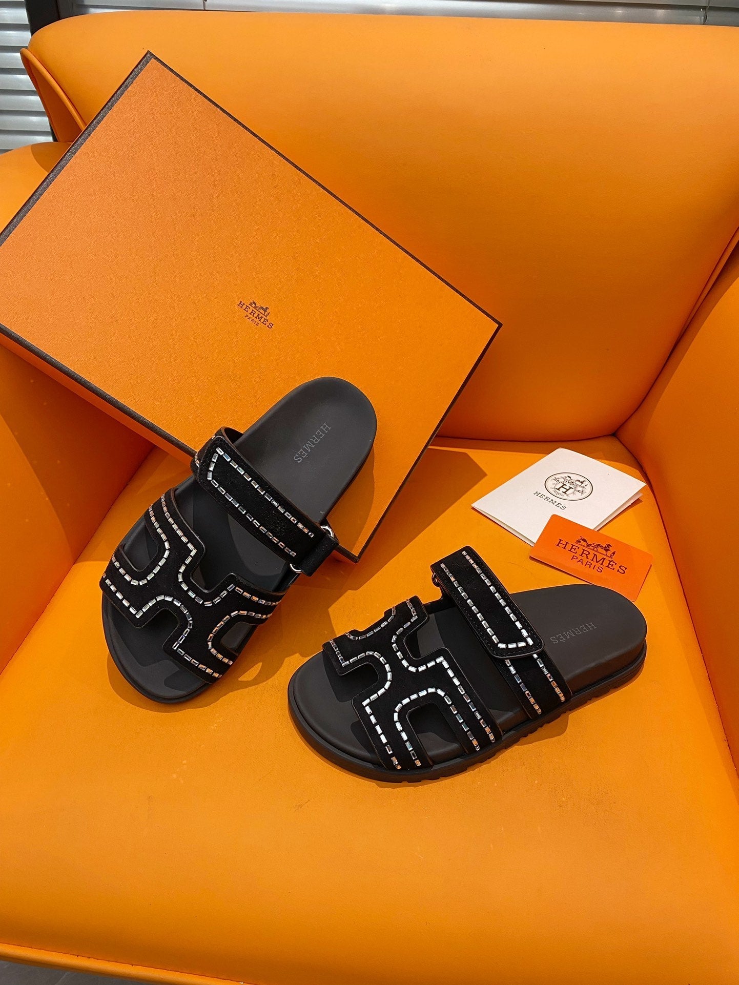 chypre sandal crystal black suede calfskin