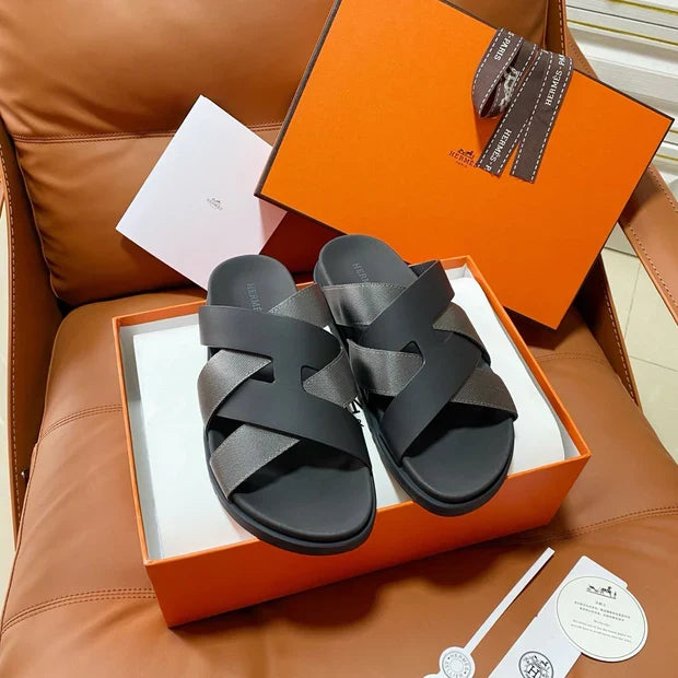 HM 2026 Cross Sandals Black Calfskin 667288