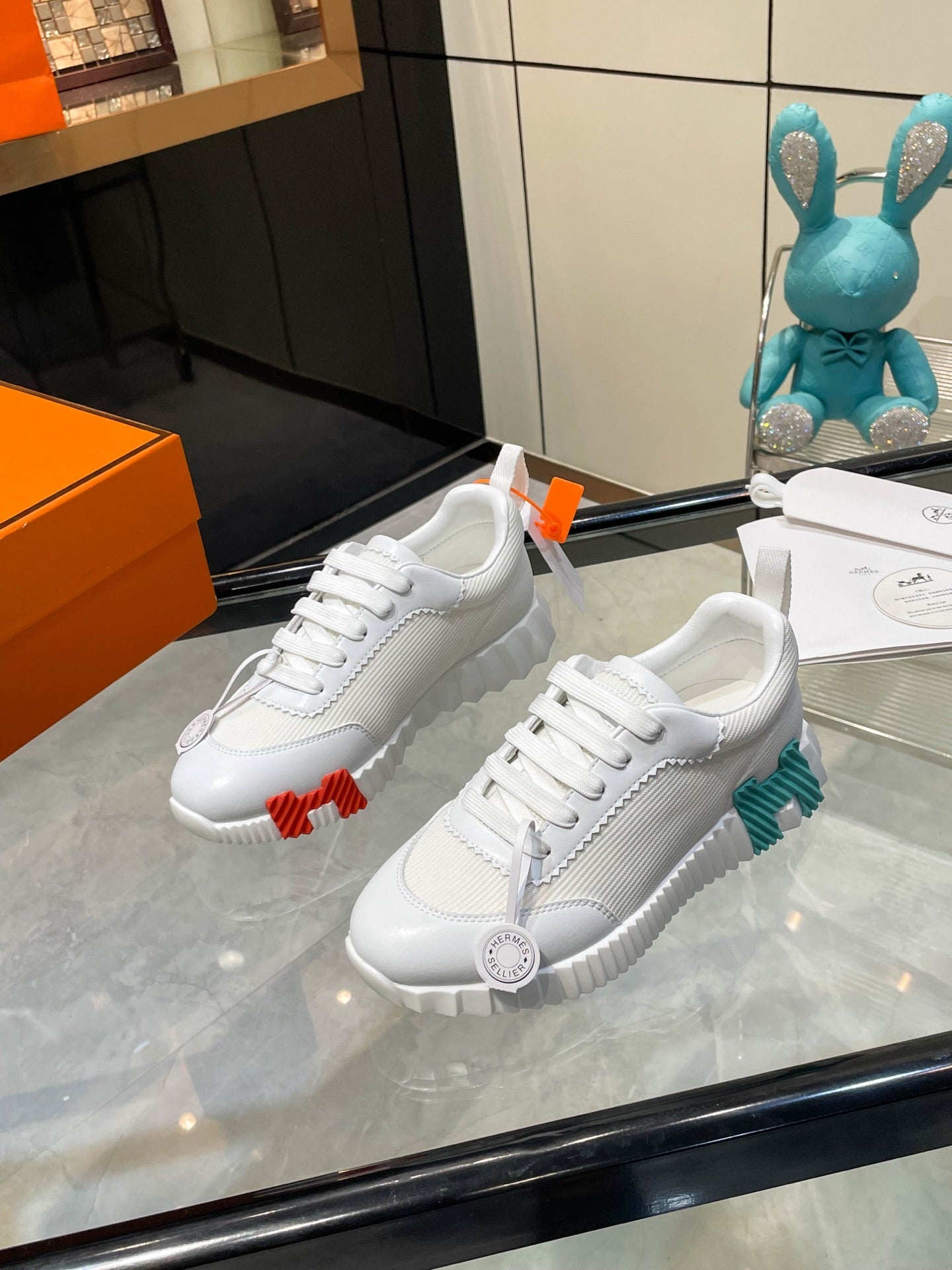 HM Bouncing Sneakers White Mesh and Sport Goatskin 531348