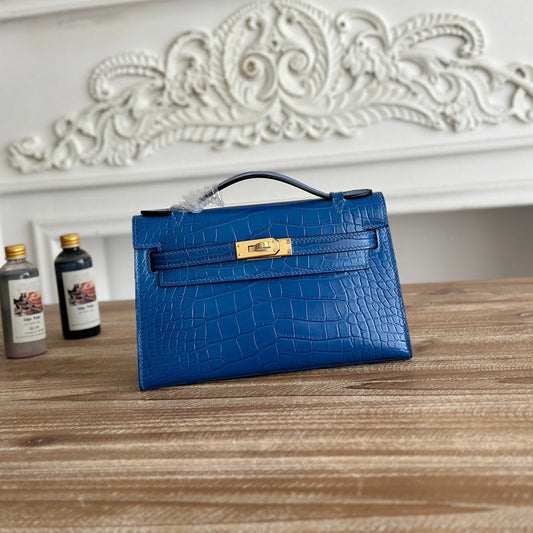 HM 26s Kelly Mini 22cm Dark Blue Croc Embossed Calfskin GHW (25days for production)