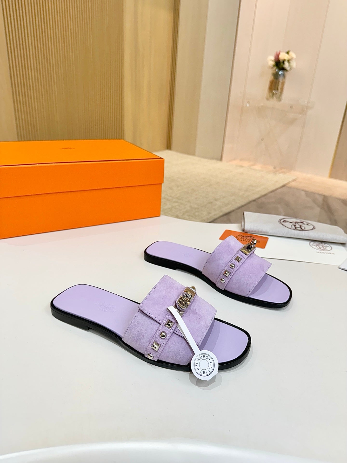 HM 26s Giulia Sandal In Purple Suede Calfskin Silver Hardware