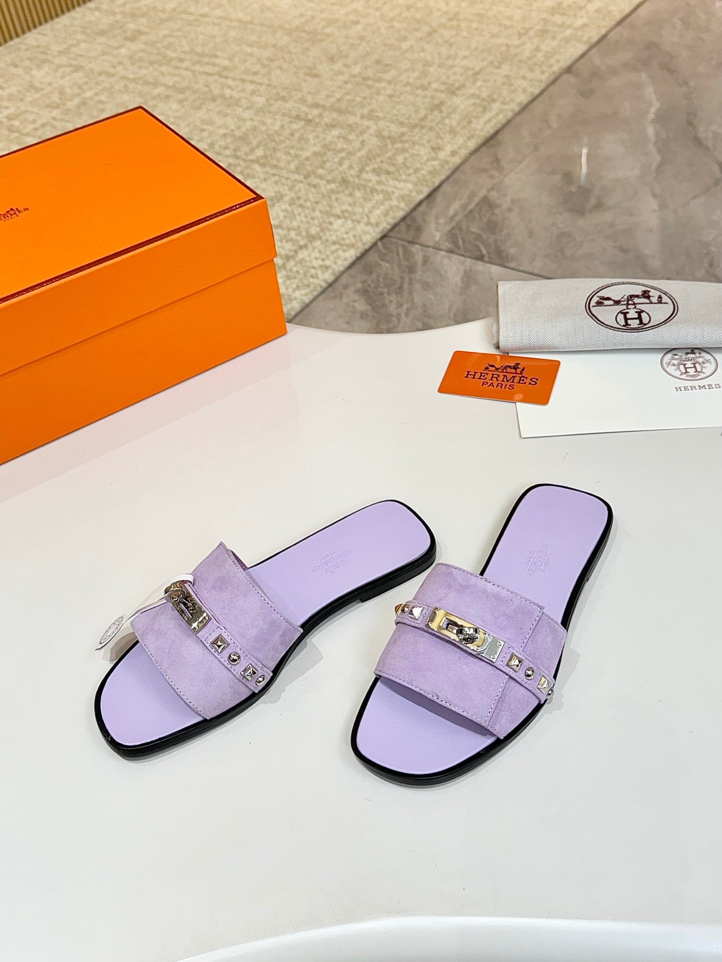 HM 26s Giulia Sandal In Purple Suede Calfskin Silver Hardware
