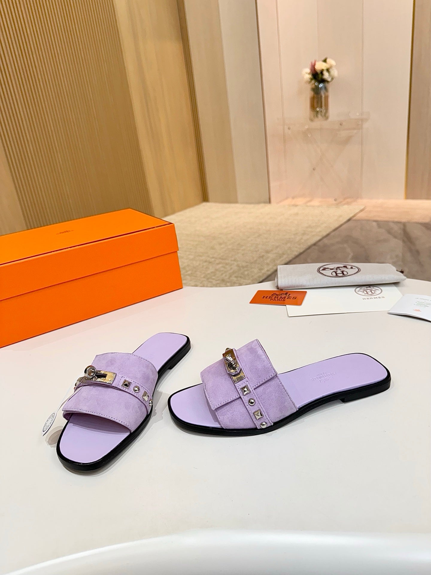 HM 26s Giulia Sandal In Purple Suede Calfskin Silver Hardware