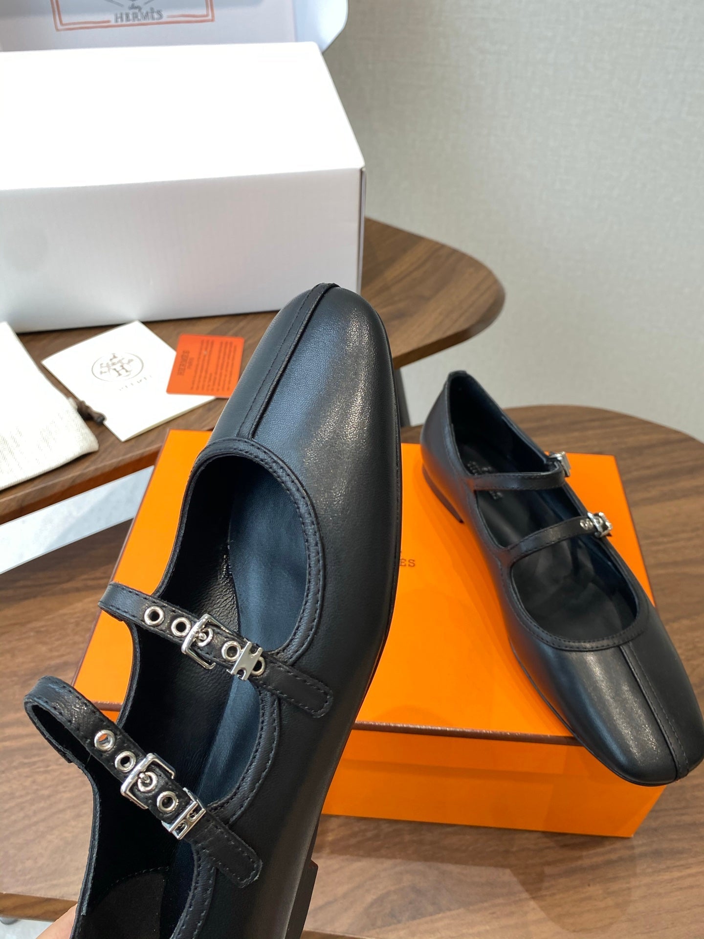 HM 25s Mary Jane Double Strap Black Calfskin 422565